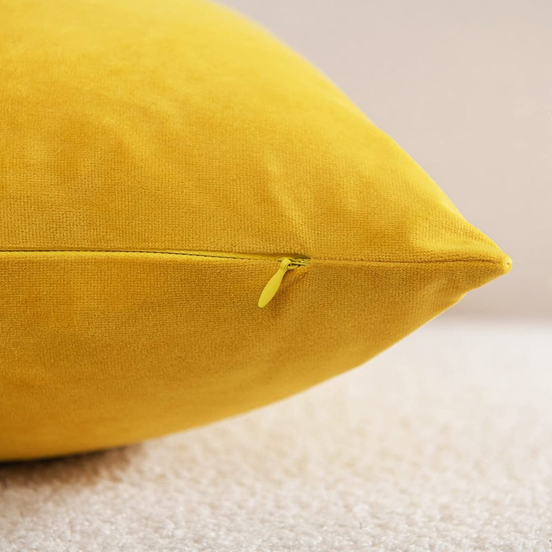 DEZENE Couch Pillow Covers 20x20 Yellow: 2 Pack Cozy Soft Velvet Square Throw Pillow Cases for Farmhouse Home Decor - Image 2